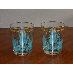 Vintage Lot 2x Vintage San Diego 1969 200th Anniversary Glasses Libbey Skyline